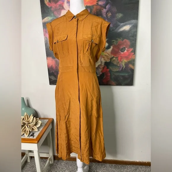 Broadway and Broome Madewell silk Midi Fit & Flare Dress 4 Career Minimalist - Picture 3 of 12